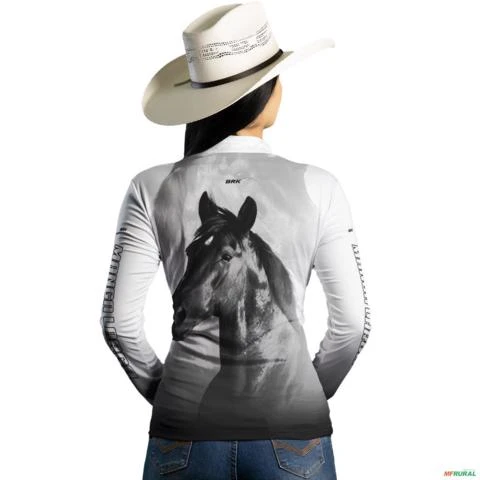 Camisa Country BRK Branca Cavalo Mangalarga com UV50 + -  Gênero: Feminino Tamanho: Baby Look M