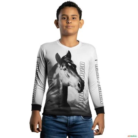 Camisa Country BRK Branca Cavalo Mangalarga com UV50 + -  Gênero: Infantil Tamanho: Infantil PP