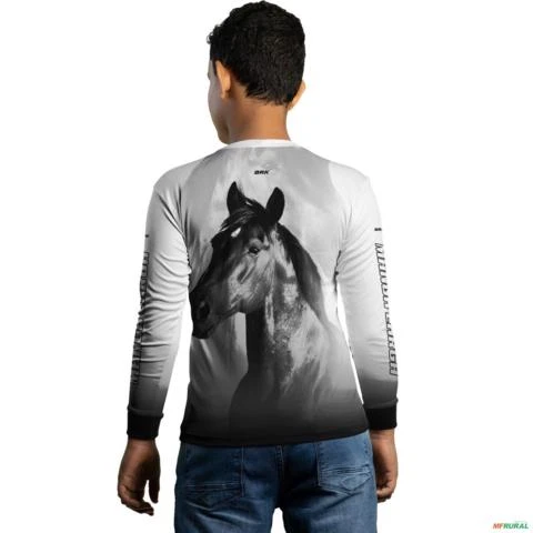 Camisa Country BRK Branca Cavalo Mangalarga com UV50 + -  Gênero: Infantil Tamanho: Infantil P