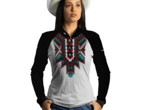 Camisa Agro Feminina Brk Apache Branca e Preta com Uv50 -  Gênero: Feminino Tamanho: Baby Look P