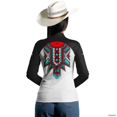 Camisa Agro Feminina Brk Apache Branca e Preta com Uv50 -  Gênero: Feminino Tamanho: Baby Look M