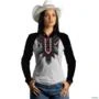 Camisa Agro Feminina Brk Apache Branca e Preta com Uv50 -  Gênero: Feminino Tamanho: Baby Look XG