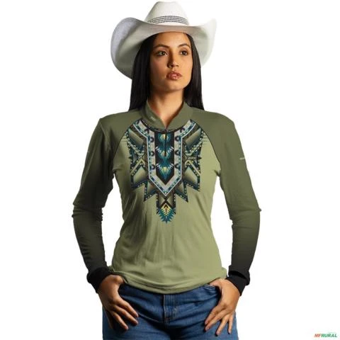 Camisa Agro BRK Feminina  Verde Militar Apache com UV50 + -  Gênero: Feminino Tamanho: Baby Look GG