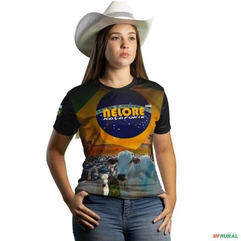 Camiseta Agro Brk Raça Nelore é Agro Brasil com Uv50 -  Gênero: Feminino Tamanho: Baby Look XG