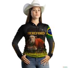 Camisa BRK Agro Raça Hereford com Proteção Solar UV  50+ -  Gênero: Feminino Tamanho: Baby Look PP