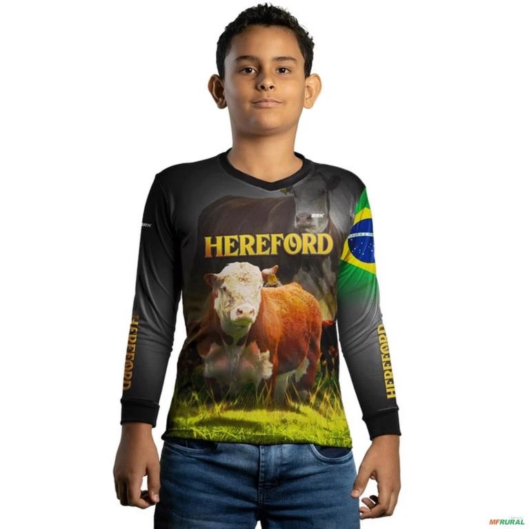 Camisa BRK Agro Raça Hereford com Proteção Solar UV  50+ -  Gênero: Infantil Tamanho: Infantil P