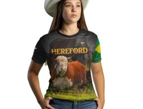 Camiseta Agro Brk Raça Hereford com Uv50 -  Gênero: Feminino Tamanho: Baby Look PP
