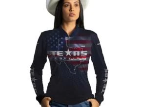 Camisa Agro Brk Bandeira Texas com Uv50 -  Gênero: Feminino Tamanho: Baby Look XG
