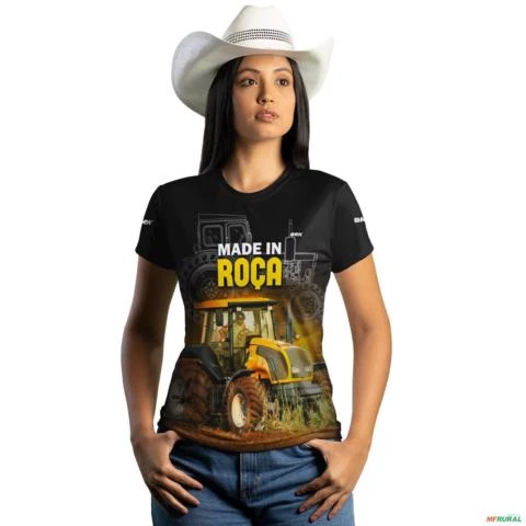 Camiseta Agro Brk Trator Made in Roça com Uv50 -  Gênero: Feminino Tamanho: Baby Look P