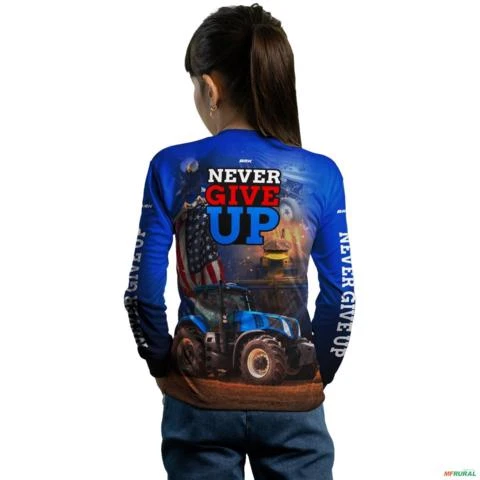 Camisa Agro BRK Azul Trator Never Give Up com UV50 + -  Gênero: Infantil Tamanho: Infantil GG