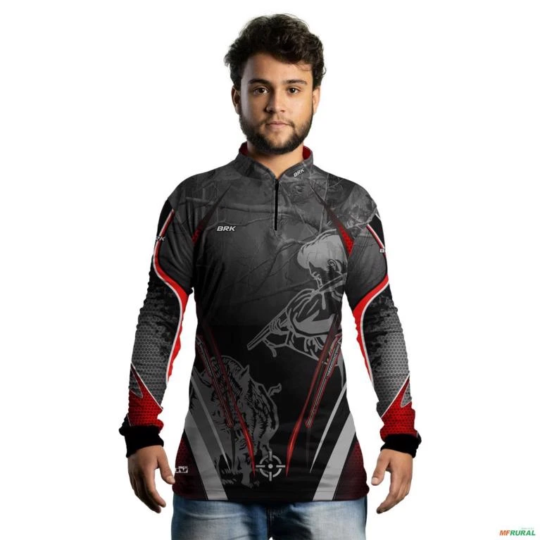 Camisa de Caça Brk Javali Preto Vermelho com Uv50 -  Gênero: Masculino Tamanho: M