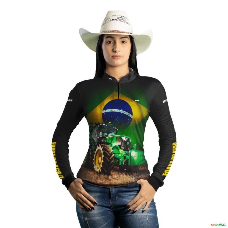 Camisa Agro Brk Trator Verde Brasil com UV50+ -  Gênero: Feminino Tamanho: Baby Look P