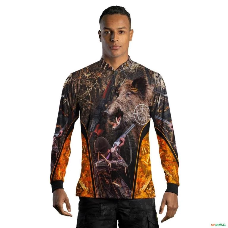Camisa de Caça BRK Camuflado Laranja  Javali com UV50 + -  Gênero: Masculino Tamanho: XXG