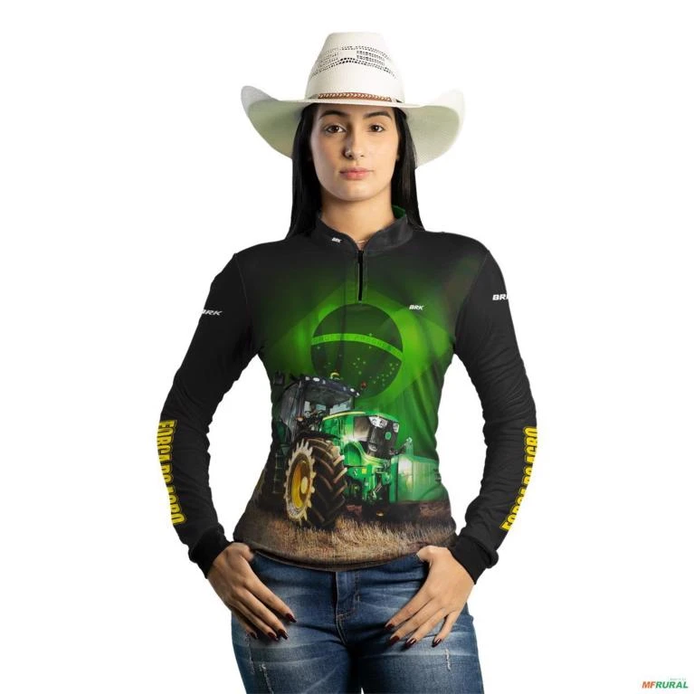 Camisa Agro BRK Preta Trator Verde com UV50 + -  Gênero: Feminino Tamanho: Baby Look PP