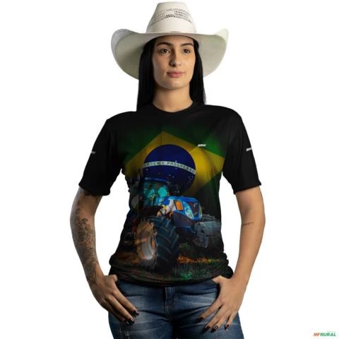 Camiseta Agro Brk Trator Holland Brasil com Uv50 -  Gênero: Feminino Tamanho: Baby Look M