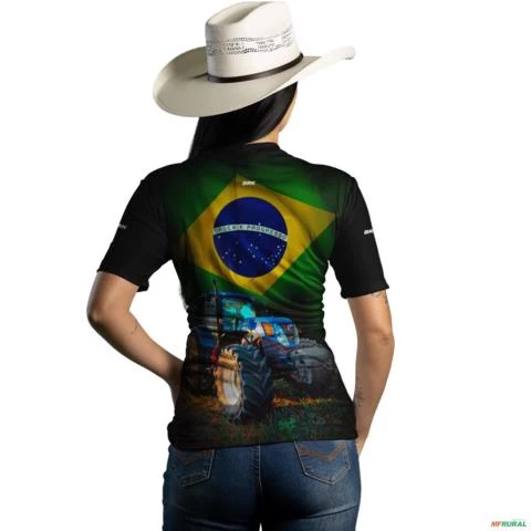 Camiseta Agro Brk Trator Holland Brasil com Uv50 -  Gênero: Feminino Tamanho: Baby Look XXG