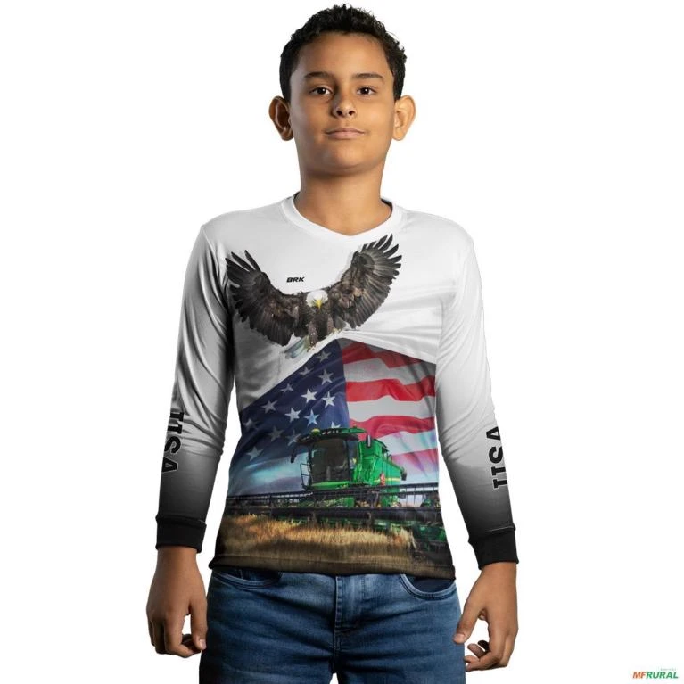 Camisa Agro BRK Eagle Estados Unidos Soja com UV50 + -  Gênero: Infantil Tamanho: Infantil XG