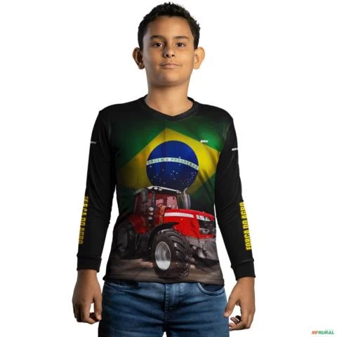 Camisa Agro BRK Trator Vermelho Brasil com UV50 + -  Gênero: Infantil Tamanho: Infantil XG