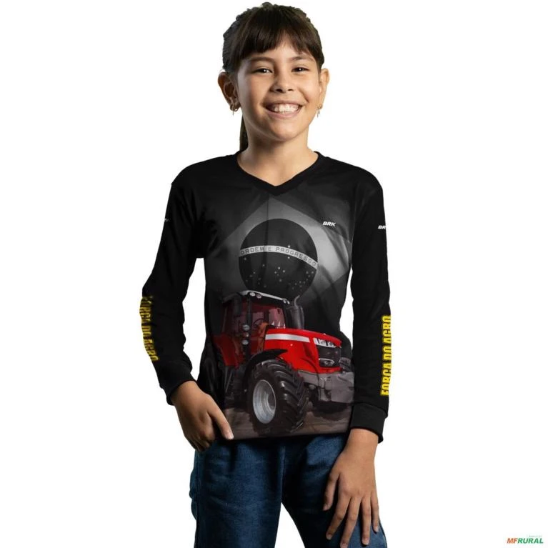 Camisa Agro BRK Preta Trator Vermelho Brasil com UV50 + -  Gênero: Infantil Tamanho: Infantil M