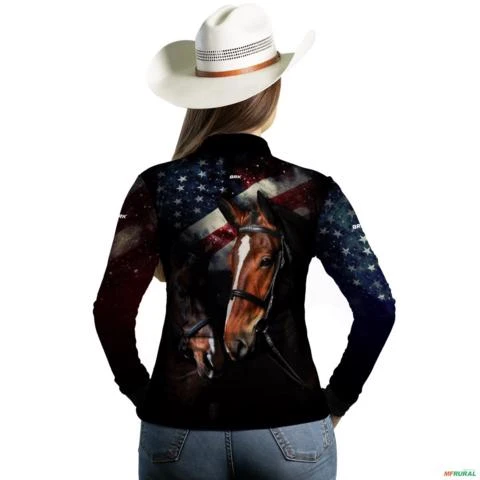 Camisa Agro BRK American Quarter Horse 2.0 com UV50 + -  Gênero: Feminino Tamanho: Baby Look GG