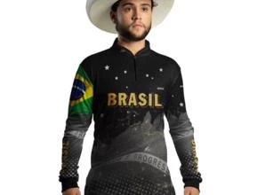 Camisa Agro Brk Brasil Preta com Uv50 -  Gênero: Masculino Tamanho: PP