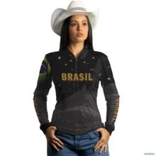 Camisa Agro Brk Brasil Preta com Uv50 -  Gênero: Feminino Tamanho: Baby Look P
