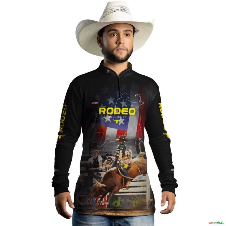 Camisa Agro BRK Preto Rodeio Bull Rider USA com UV50 + -  Gênero: Masculino Tamanho: M