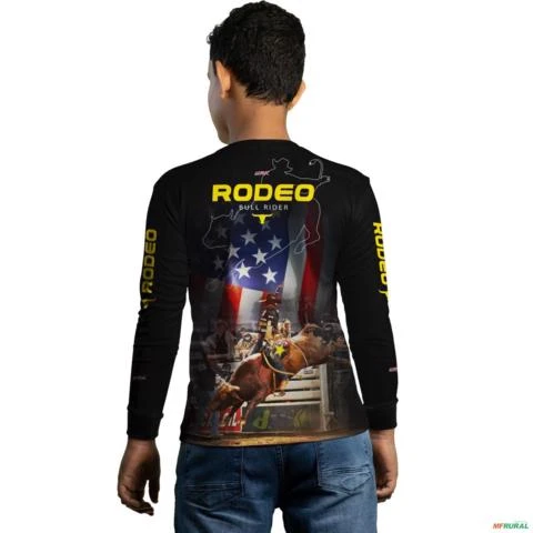 Camisa Agro BRK Preto Rodeio Bull Rider USA com UV50 + -  Gênero: Infantil Tamanho: Infantil GG