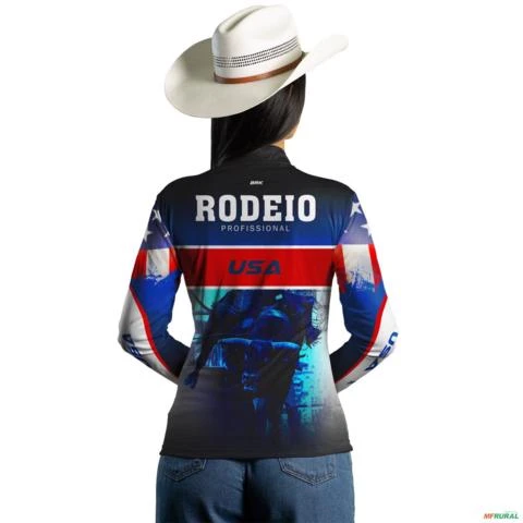 Camisa Agro BRK Rodeio Profissional USA com UV50 + -  Gênero: Feminino Tamanho: Baby Look XG