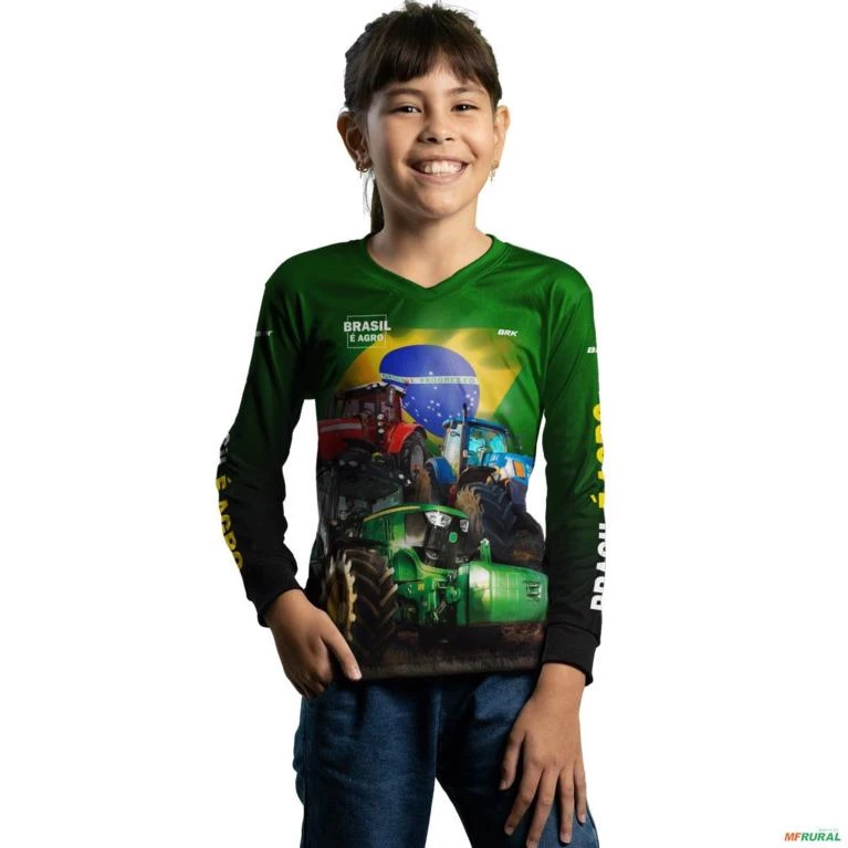 Camisa Agro Brk Verde Brasil é Agro com UV50 + -  Gênero: Infantil Tamanho: Infantil GG