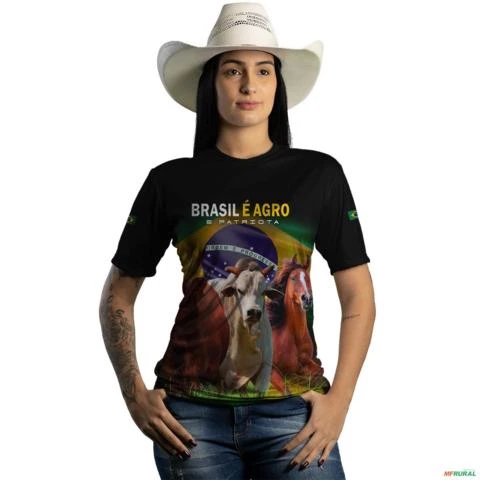 Camiseta Agro BRK Brasil é Agropecuária com UV50 + -  Tamanho: Baby Look G