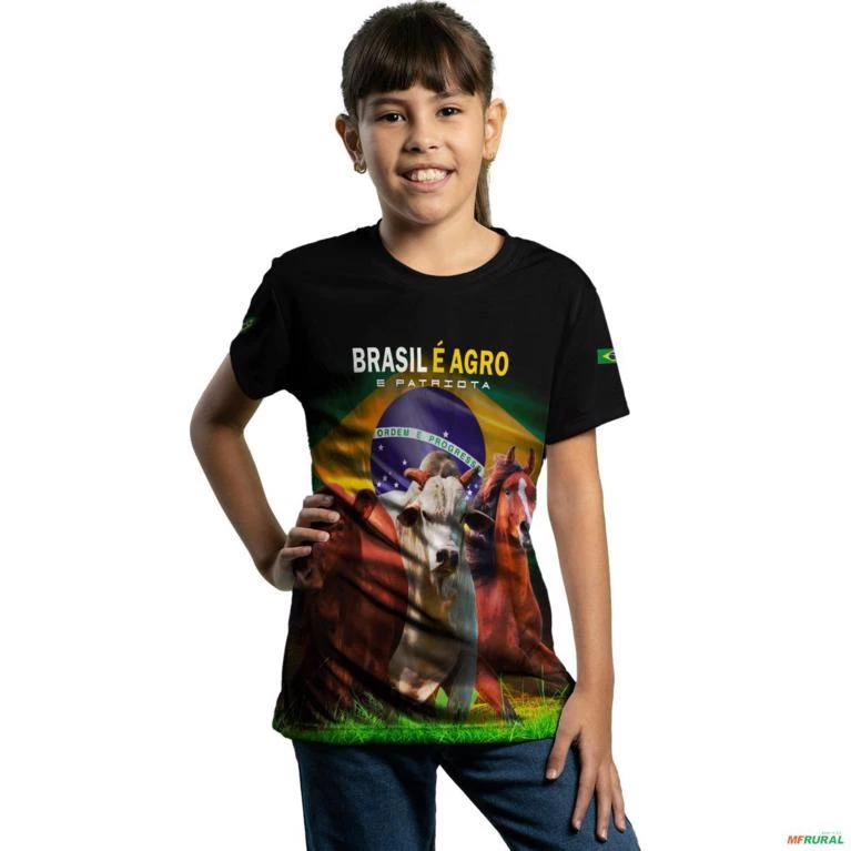 Camiseta Agro BRK Brasil é Agropecuária com UV50 + -  Tamanho: Infantil GG