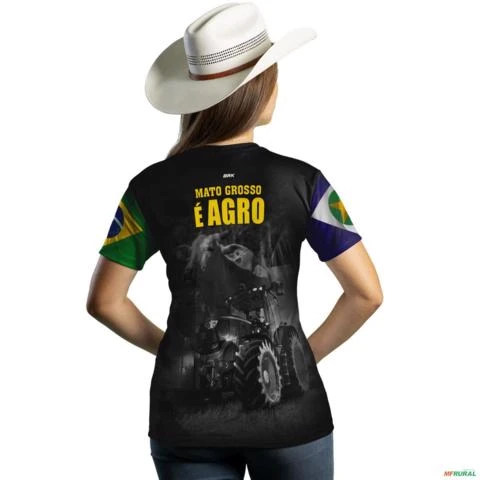 Camiseta Agro BRK Mato Grosso é Agro com UV50 + -  Tamanho: Baby Look GG