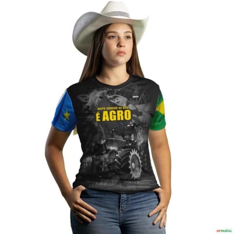 Camiseta Agro Brk Mato Grosso do Sul é Agro com Uv50 -  Tamanho: Baby Look P