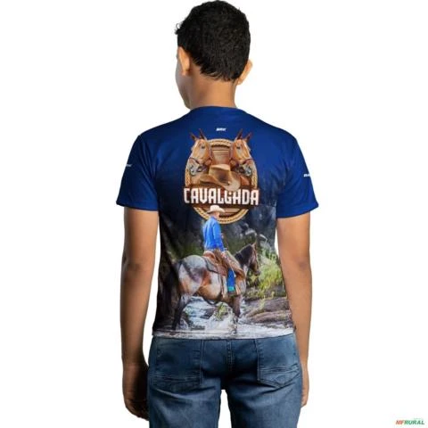 Camiseta Agro Azul Brk Cavalgada Cowboy com Uv50 -  Tamanho: Infantil P