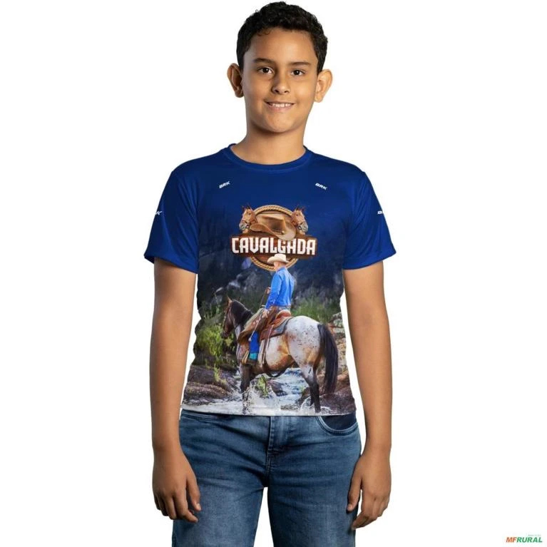 Camiseta Agro Azul Brk Cavalgada Cowboy com Uv50 -  Tamanho: Infantil G