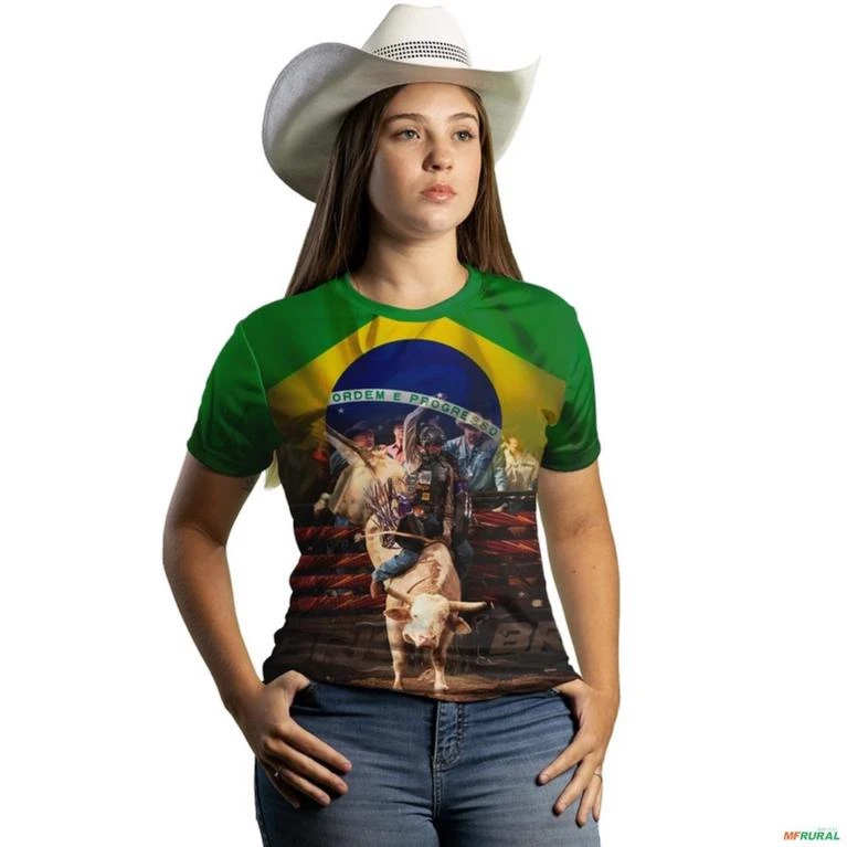 Camiseta Agro Brk Rodeio Brasil com Uv50 -  Tamanho: Baby Look P