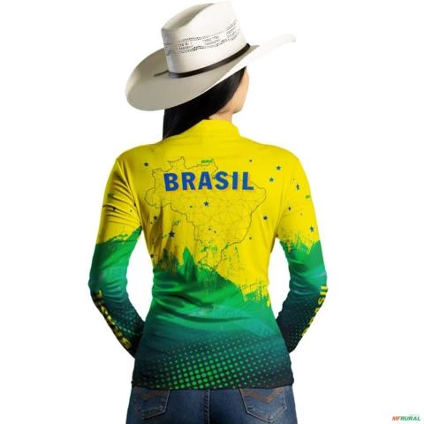 Camisa Agro BRK  Amarelo Verde Brasil com UV50 + -  Tamanho: Baby Look G