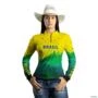 Camisa Agro BRK  Amarelo Verde Brasil com UV50 + -  Tamanho: Baby Look XG