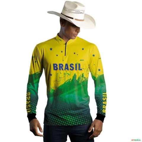 Camisa Agro BRK  Amarelo Verde Brasil com UV50 + -  Tamanho: G