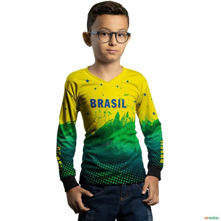 Camisa Agro BRK  Amarelo Verde Brasil com UV50 + -  Tamanho: Infantil PP