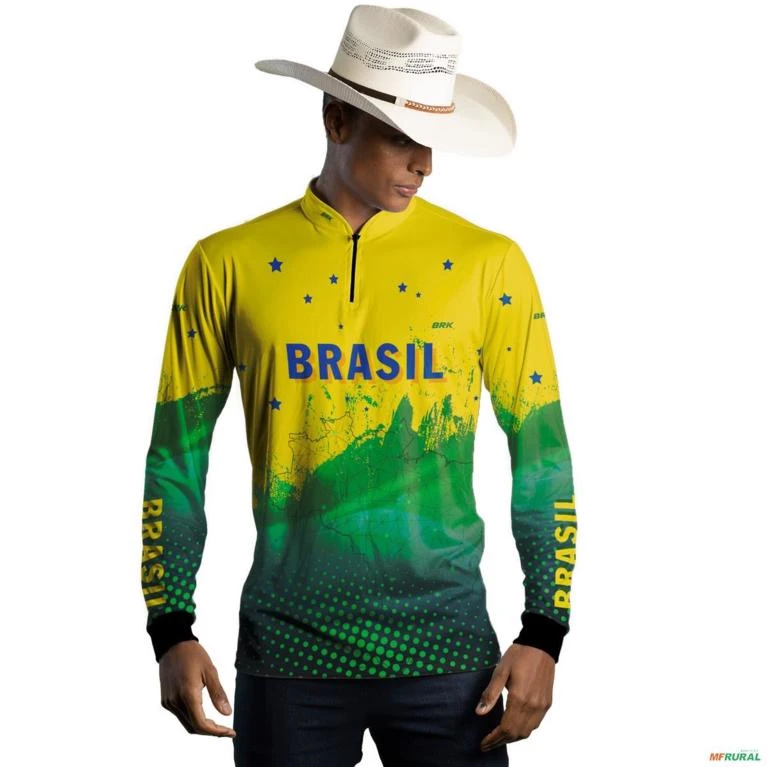 Camisa Agro BRK  Amarelo Verde Brasil com UV50 + -  Tamanho: XXG