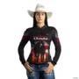 Camisa Country BRK Preta Cavalgada Texas com UV50 + -  Gênero: Feminino Tamanho: Baby Look XXG