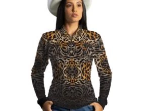 Camisa Country Feminina Brk Onça Textura com Uv50 -  Gênero: Feminino Tamanho: Baby Look XXG