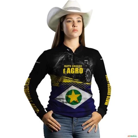 Camisa Agro BRK Mato Grosso é Agro com UV50 + -  Gênero: Feminino Tamanho: Baby Look P