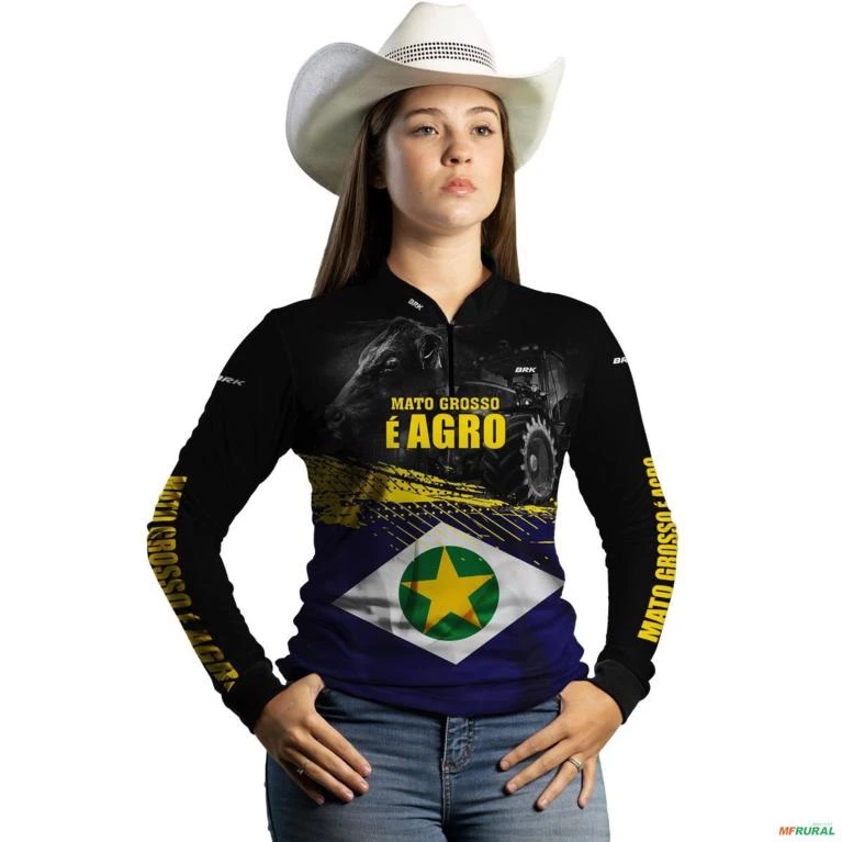 Camisa Agro BRK Mato Grosso é Agro com UV50 + -  Gênero: Feminino Tamanho: Baby Look XG