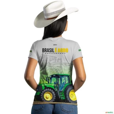 Camiseta Agro BRK Branca Trator Verde Brasil é Agro com UV50 + -  Gênero: Feminino Tamanho: Baby Look G