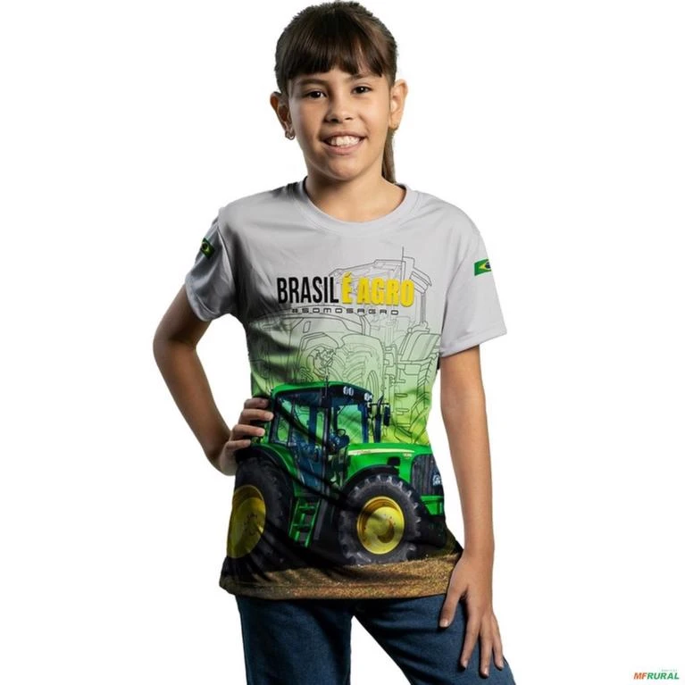 Camiseta Agro BRK Branca Trator Verde Brasil é Agro com UV50 + -  Gênero: Infantil Tamanho: Infantil GG