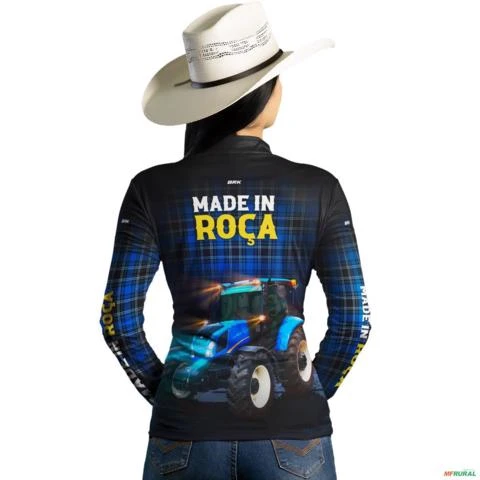 Camisa Country BRK Xadrez Azul Made in Roça com UV50 + -  Gênero: Feminino Tamanho: Baby Look PP