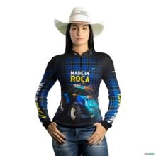 Camisa Country BRK Xadrez Azul Made in Roça com UV50 + -  Gênero: Feminino Tamanho: Baby Look P